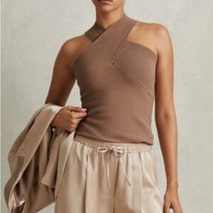 REISS Darla Ribbed Cross Over Top